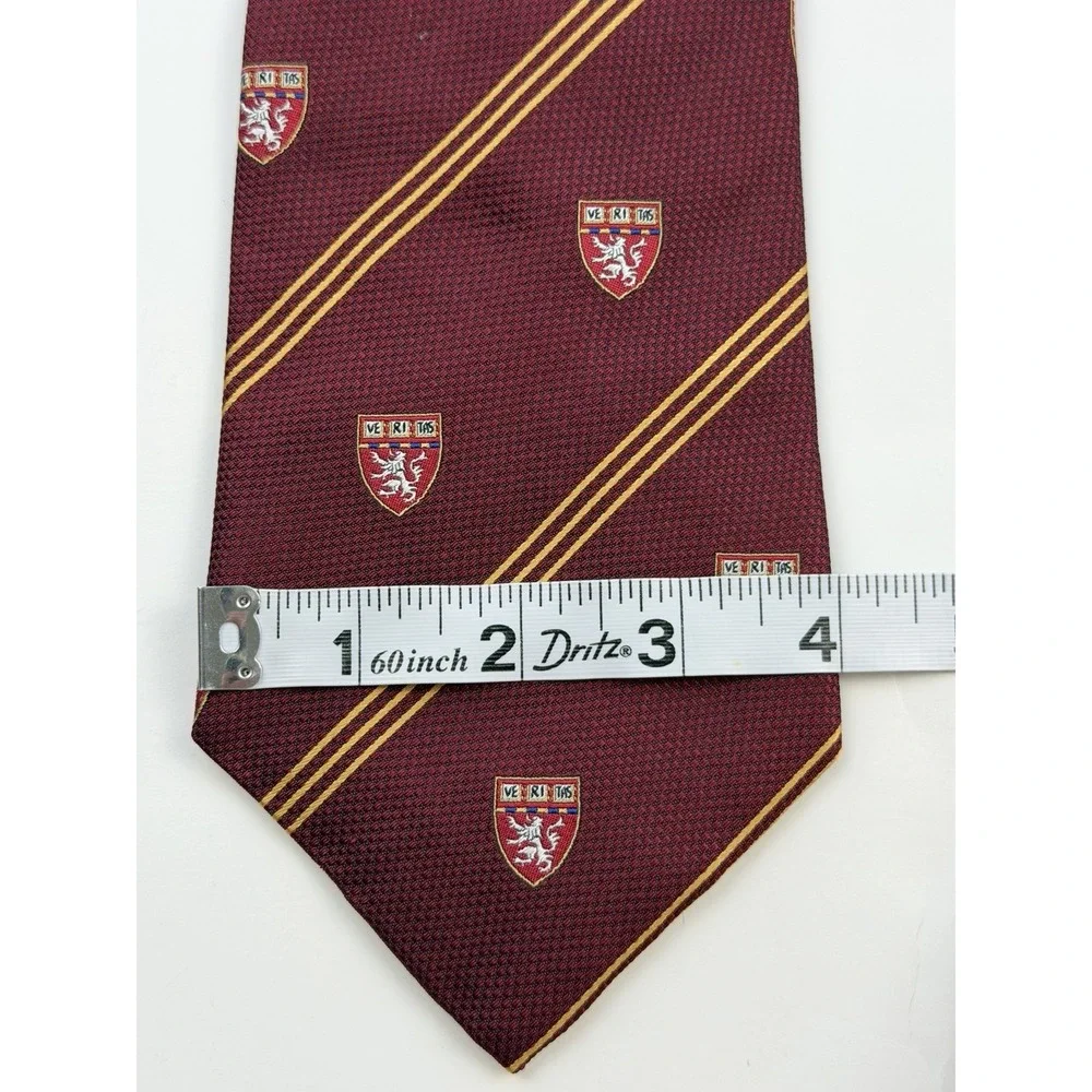 VTG NWT Harvard M LaHart Silk Necktie Burgundy Ivy League Crest Dark Academia